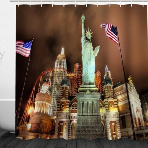 Statue of Liberty Pattern Design Custom Shower Curtains Bathroom Waterproof Mildew Polyester Fabric + 12 Hooks