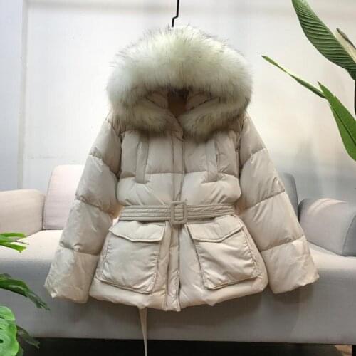 90% White Duck Down Jacket 2019 Women Thick Winter Hooded Fur Collar Coat Korean Female Belt Down Jackets Doudoune Femme M250