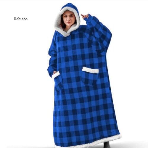 Winter Women Men Pullover Fleece Giant Tv Blanket Oversized Super Long Flannel Blanket with Sleeves Hoodies Sweatshirt New