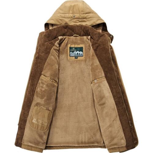 Winter Thickened Mens Cotton Padded Jacket Medium Long Plus Large Size Plush Outdoors Climbing Trekking Camping Hiking Coat