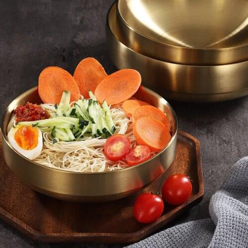 Stainless steel golden instant noodle bowl, Lamian Noodles bowl, double Korean noodle bowl, noodle bowl, oversized soup bowl