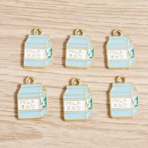 10pcs 12*18mm Cute Enamel Drink Milk Charms for Making Pendants Necklaces Earrings Keychain DIY Handmade Jewelry Crafts Findings