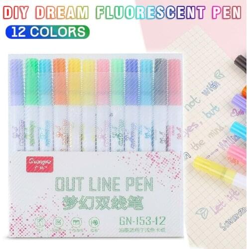 12 Colors Metallic Pens For Calligraphy Lettering Scrapbooking Outline Doodle Dazzle Shimmer Marker Set Silver Glitter