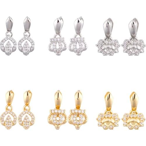 100pcs Mixed Style Brass Ice Pick & Pinch Bails with Rhinestone 10~18x6~11mm Pin: 0.5~1mm