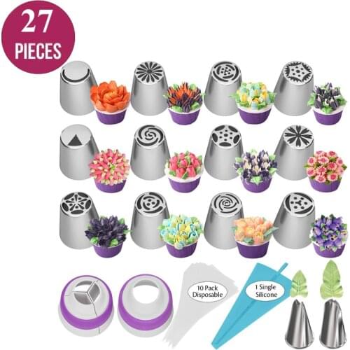Meibum 27Pcs Russian Flower Icing Piping Nozzles Tips Cake Decorating Tools Pastry Cupcake Dessert Kitchen Baking Tool