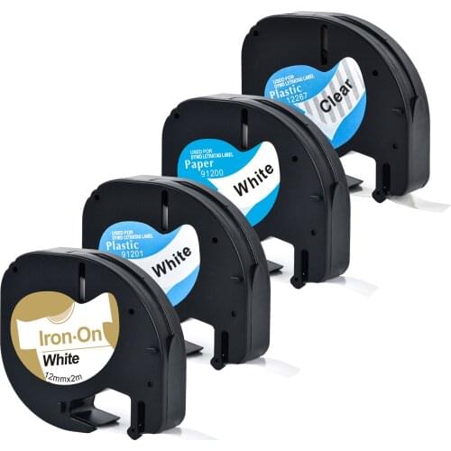 4 pces cor misturada de 91201 12267 plástico e 91200 papel e 18769 etiquetas da tela 12mm dymo letratag fita para LT-100H etique