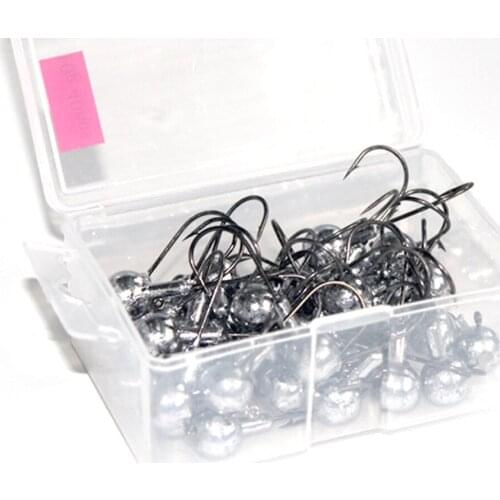 50pcs/lot Jighead Barbed Hook Sea Fishing Connector for Worm Soft Lure 1-20g Weight Jig Head Fishing Hook Set Tackle Accessories