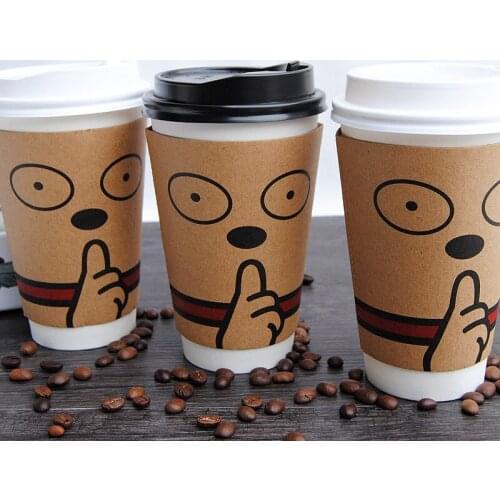 50pcs High quality disposable coffee paper cup creative cartoon white milk tea soy hot drink cup party favor cups with lid
