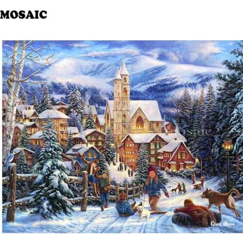 5D DIY full Diamond Painting Cross Stitch landscape series "Winter/snow/kid/wolf/house"stickers 3D diamond mosaic Embroidery