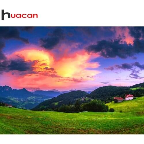 Huacan Diamond Painting Sunset Scenery Full Square/round Diamond Embroidery Natural Landscape Mosaic Home Decor