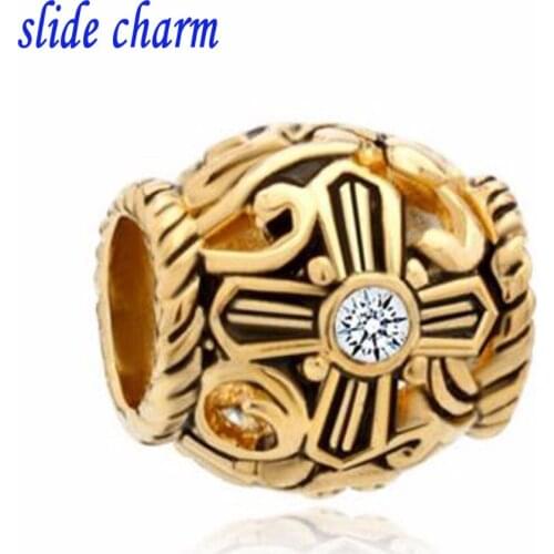 Slide charm Free shipping wholesale a few months of birth Clear white crystal accent Cross pendant charm fit Pandora bracelet