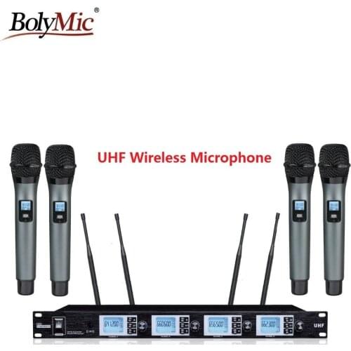 Bolymic 4x100 Channels cordless microphone Professional UHF Wireless Microphone System with Flight Case