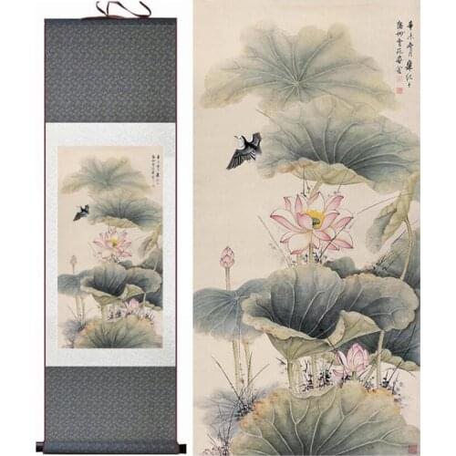 Lotus flower and birds Traditional Chinese Art Painting Chinese ink painting Flower picturePrinted painting