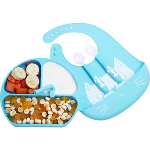 Baby Accessories Toddler Feeding Silicone Dinner Plate Waterproof Soft Infant Fork Spoon With Portable Kids Silicone Cup Cover