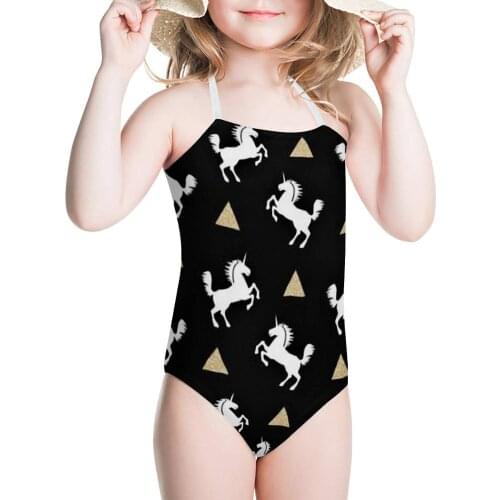 HYCOOL Cute Triangle Unicorn Horse Print Baby Girl One Piece Swimsuits Kids Bathing Suit Children Summer Beach Swimming Wear