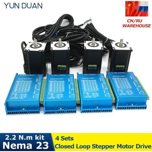 4PCS 1000rpm Nema23 2.2Nm 57MM 8mm Shaft DC DSP 2Phase 1000line Encoder Hybird Closed Loop Stepper Motor Driver Easy Servo Kits