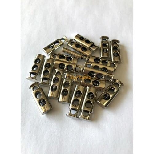 20pcs High-grade Silver Two Hole Metal Cord Lock Cord Stopper Cord Toggle Rope End Stopper Metal Stopper