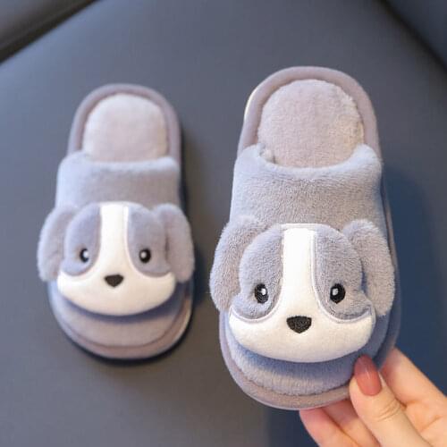 Baby Girls Cotton Slippers New Winter Childrens Cute Dog Plush Slippers Boys Home Indoor Shoes Furry Kids Slippers