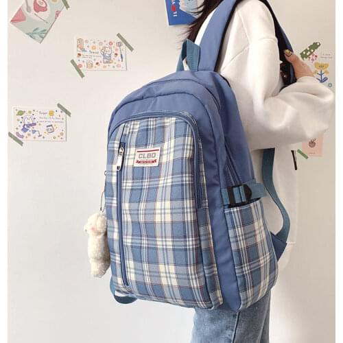 Plaid Women Backpack School Bags Teenage Girls Youth Student Nylon Backpack Female Large Capacity 2021 New