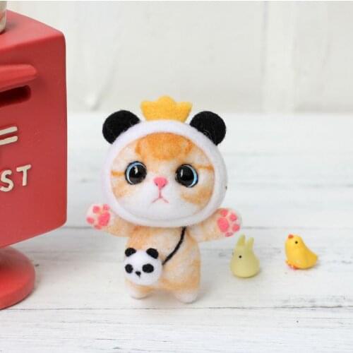 Cat Doll With Panda Wool Felt Craft DIY Non Finished Poked Set Handcraft Kit For Needle Material Bag Pack E56C