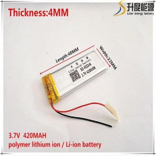 3.7V 420mAh 402248 Lithium Polymer Li-Po li ion Rechargeable Battery cells For Mp3 MP4 MP5 GPS mobile bluetooth