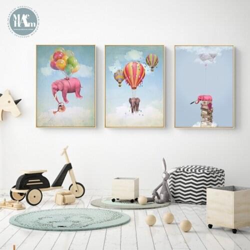 Maeham Baby Hot air balloon elephant Canvas Poster Nursery Wall Art Print Painting Nordic Picture Children Bedroom Decoration