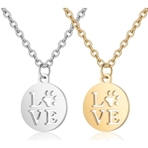 Fashion Jewelry Stainless Steel High Polished LOVE Pet Paw Pendant Necklace with 40+5cm Chain for Women