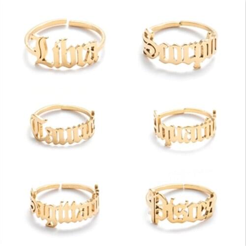 Male Astrology Twelve Horoscope Old English Finger Rings and Letters Womens Personalit Jewelry Zodiac Ring steampunk Viking