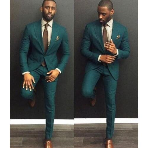 2021 Casual Dark Green Peaked Lapel Mens Suit Slim Fit Tuxedo Groom Suits For Men Wedding Business Work Wear Party Jacket Pants
