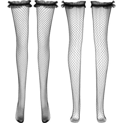 Sexy Womens Hosiery Stockings Ruffle Lace Stay Up Thigh High Silk Stockings Sissy Ladies Erotic Nightclubs Stockings Pantyhose
