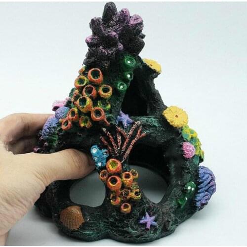 Resin Artificial Aquarium Coral Decoration Fish Tank Hollow Coral Reef Ornament Cave Rock House Shelter for Fish Shrimp Hinding