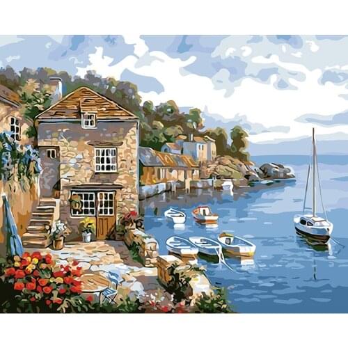 Framed Seascape Paint Wall DIY Painting By Numbers Digital Canvas Oil Painting Frameless Pictures Home Decor A486