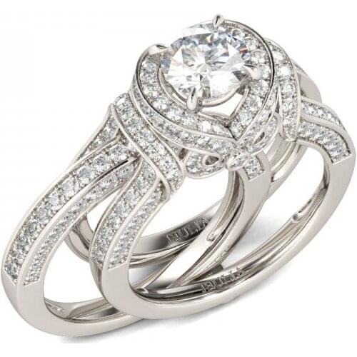 Luxury Clear White Zircon crystal Ring set for Woman Wedding Jewelry Fashion Engagement Ring