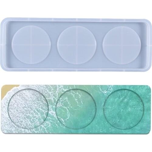 Crystal Epoxy Resin Mold 3-Grids Wine Bottle Tray Wine Cup Plate Board Silicone Mould DIY Crafts Home Decorations Mold