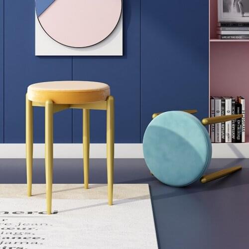 Nordic Household Small Stool Living Room Lazy Sofa Stool Makeup Stool Simple And Strong Round Stool Upholstered Dining Stool