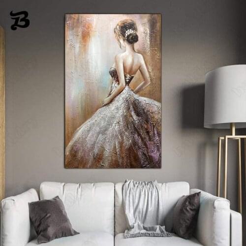 Modern Hand-Painted Painting Beautiful Ballerina Abstract Graffiti Character Wall Art Frameless for Living Room Home Decoration