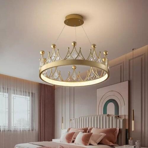 Crown New Nordic modern led chandelier simple living room bedroom Crown Crystal Chandelier Lamp