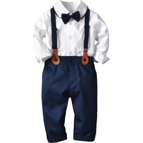 Spring Autumn Newborn Baby Boy Suits Blazers British Childrens Gentleman Long Sleeve Blouse Overalls Bowtie Kids Formal Costume