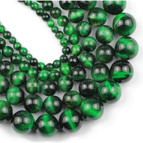 YHBZRET Natural Green Tiger Eye Semi Gem Stone Round spacer Loose beads for Jewelry making 4/6/8/10/12MM DIY bracelets Necklace