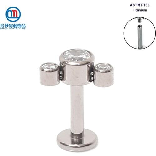 ASTM F136 Titanium Internally Threaded 3 Clear Stones Cluster Tragus Jewelry Helix Piercing