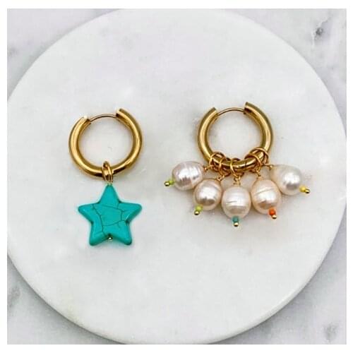 Handmade fashion star Korea Fashion Asymmetric Metal Natural freshwater Pearl Drop dangle Earrings for Women Girls Party Jewelry