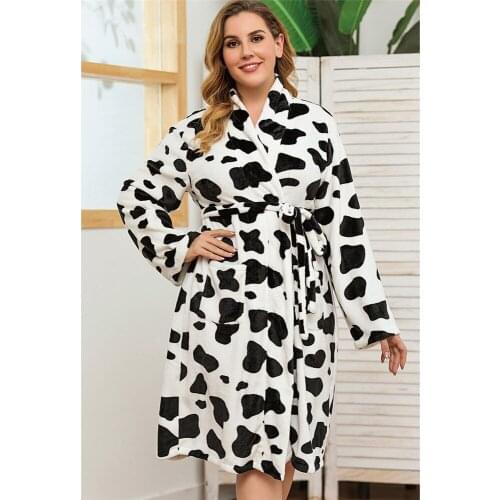 Winter Women Print Thicken Robe Nightgown Kimono Bathrobe Pajamas Bath Flannel Warm Sleepwear Velvet Dressing Gown Nightwear