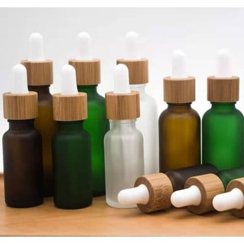 15ml 30ml 50ml Frosted Amber White Glass Dropper Bottle with Bamboo Cap Bamboo Essential Oil Bottle