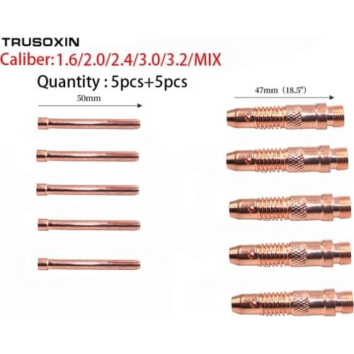10Pcs Welding Tools Consumables TIG Inverter DC Welding Machine Equipment 2.0mm WP17 18 26 Torch Tungsten Collet body and Collet
