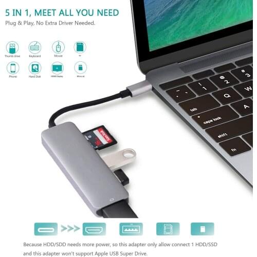 5 In 1 USB C HUB Type-C To 4K HDMI USB 3.0 HUB Dock for MacBook Pro Huawei Mate 30 USB-C 3.1 Splitter Port USB-C HUB