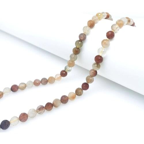 8mm 10mm Natural Gem Round Cut Multicolor Rutilated Quartz Loose Bead Bracelet Necklace Jewelry Making DIY Purify Gift Wealth
