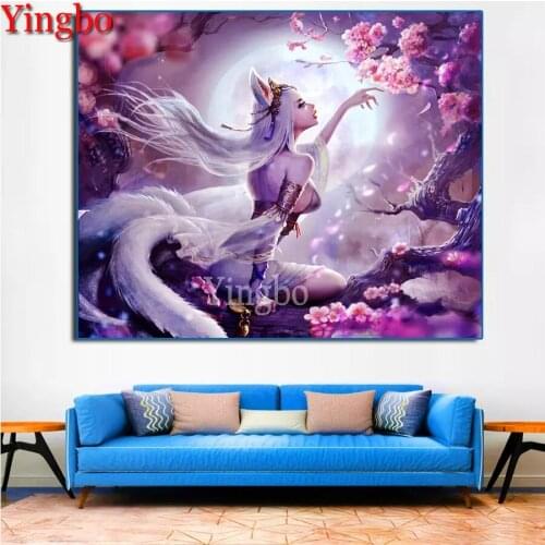 Yingbo Diamond Painting Cartoon Beauty Nine Tailed Fox Wall Decoration Full Drill Mosaic Embroidery Childrens Room Decor