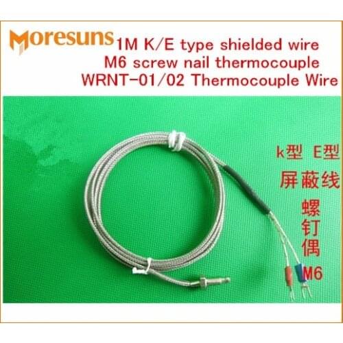 Free Ship 20PCS/lot 1M K/E type shielded wire M6 screw nail thermocouple WRNT-01/02 temperature sensor probe Thermocouple Wire