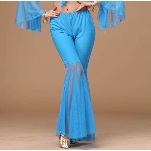 9 colors Wholesale women belly dance Practice trousers sexy mesh belly dance pants girls horn trousers