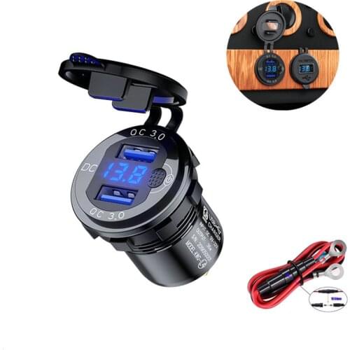 12V Car Cigarette Lighter Socket Dual QC3.0 USB Ports Fast Charger Power Adapter with Waterproof Cover, Waterproof and Dustproof